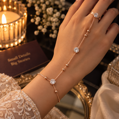 Rose Gold AD Stone Hand Bracelet Ring Combo – Stylish Bracelet with Crystal Ring