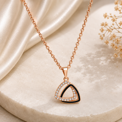 Rose Gold Black Pendant Necklace and Earrings Set for Women