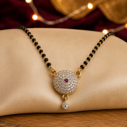 Elegant Black Beaded Ruby Stone Pendant Mangalsutra