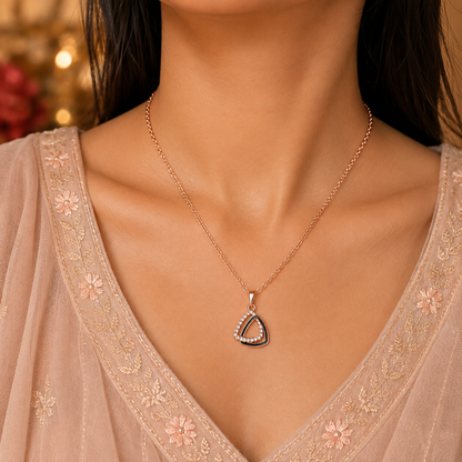 Rose Gold Black Pendant Necklace and Earrings Set for Women