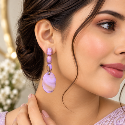 Lavender Pearl Beaded Drop Earrings for Women | Elegant Handmade Style Earrings