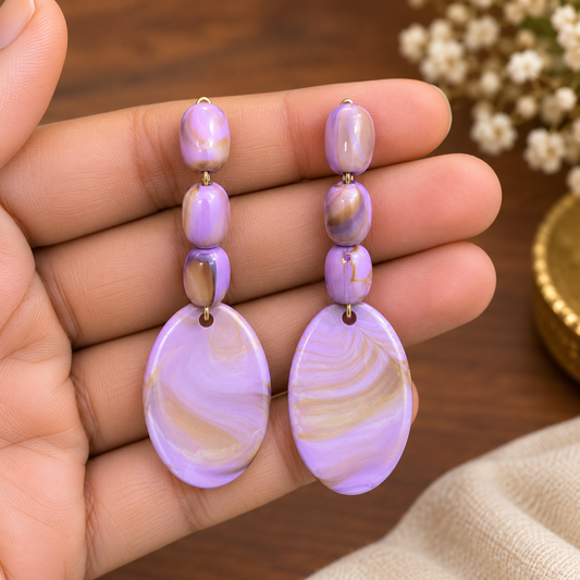 Lavender Pearl Beaded Drop Earrings for Women | Elegant Handmade Style Earrings