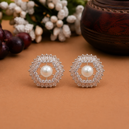 Elegant Pearl Halo Stud Earrings