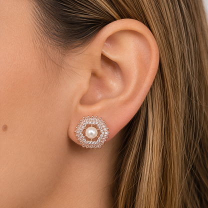 Elegant Pearl Halo Stud Earrings