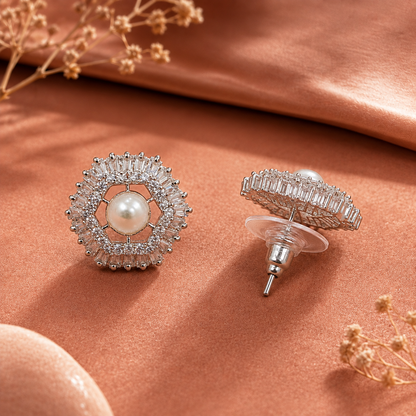 Elegant Pearl Halo Stud Earrings