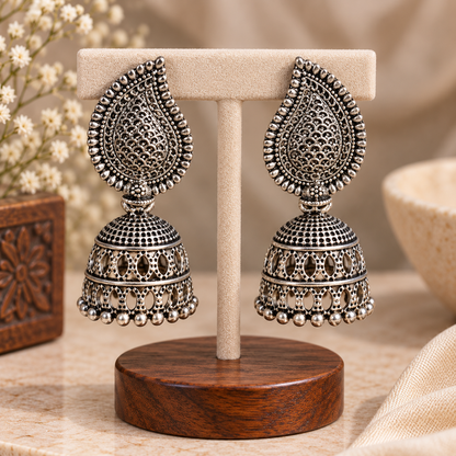 Oxidized Silver Jhumka Earrings for Women | Traditional Ethnic Earrings