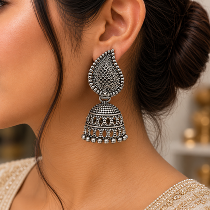 Oxidized Silver Jhumka Earrings for Women | Traditional Ethnic Earrings