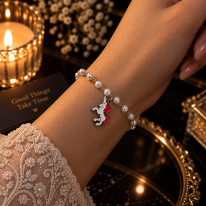 Pearl Unicorn Charm Bracelet for Girls & Women – Red Unicorn Pendant