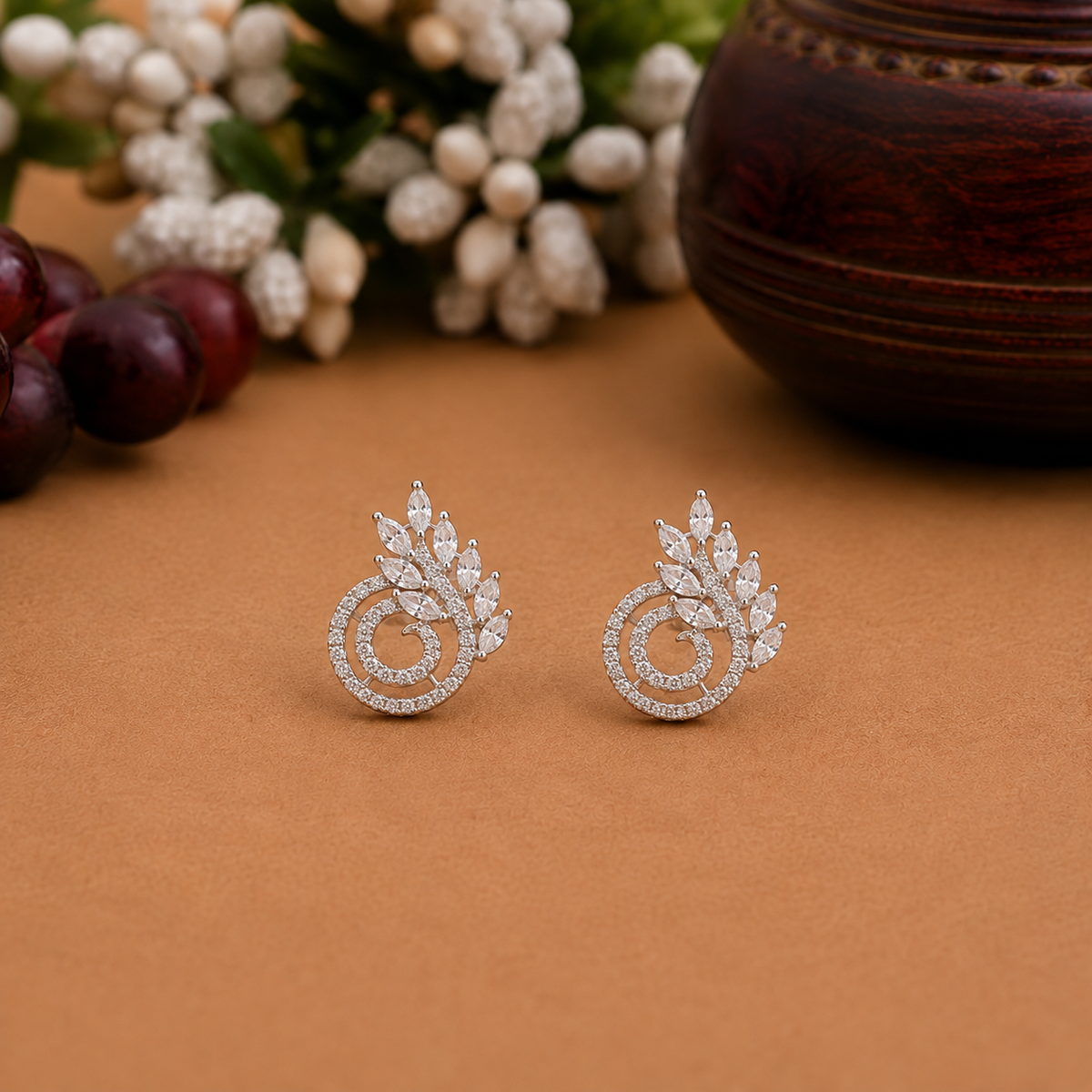 Elegant Crystal Leaf Hoop Earrings