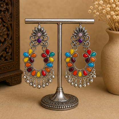 Multicolor Oxidised Silver Jhumka Earrings for Women