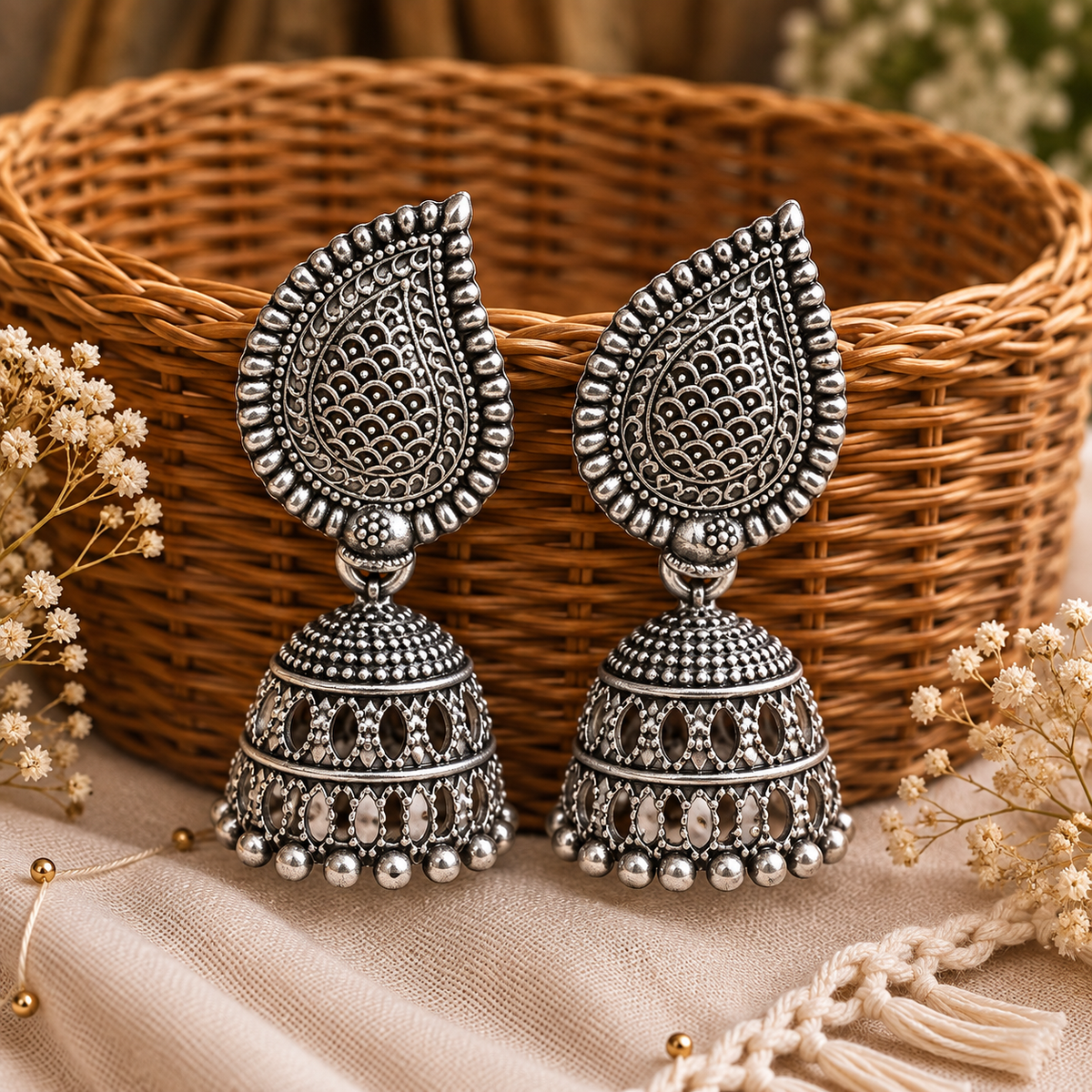 Oxidized Silver Jhumka Earrings for Women | Traditional Ethnic Earrings