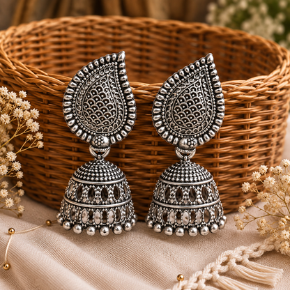 Oxidized Silver Jhumka Earrings for Women | Traditional Ethnic Earrings