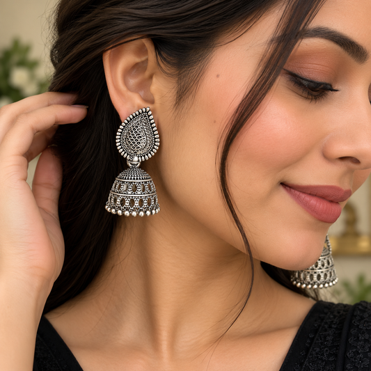 Oxidized Silver Jhumka Earrings for Women | Traditional Ethnic Earrings