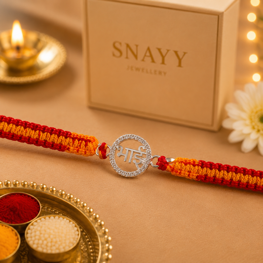 Premium Silver Bhai Rakhi with Sparkling CZ Stone Border & Handwoven Thread