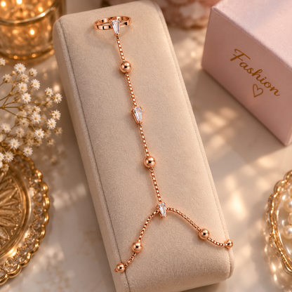 Rose Gold AD Stone Hand Bracelet Ring Combo for Women | Stylish Hand Chain Jewellery