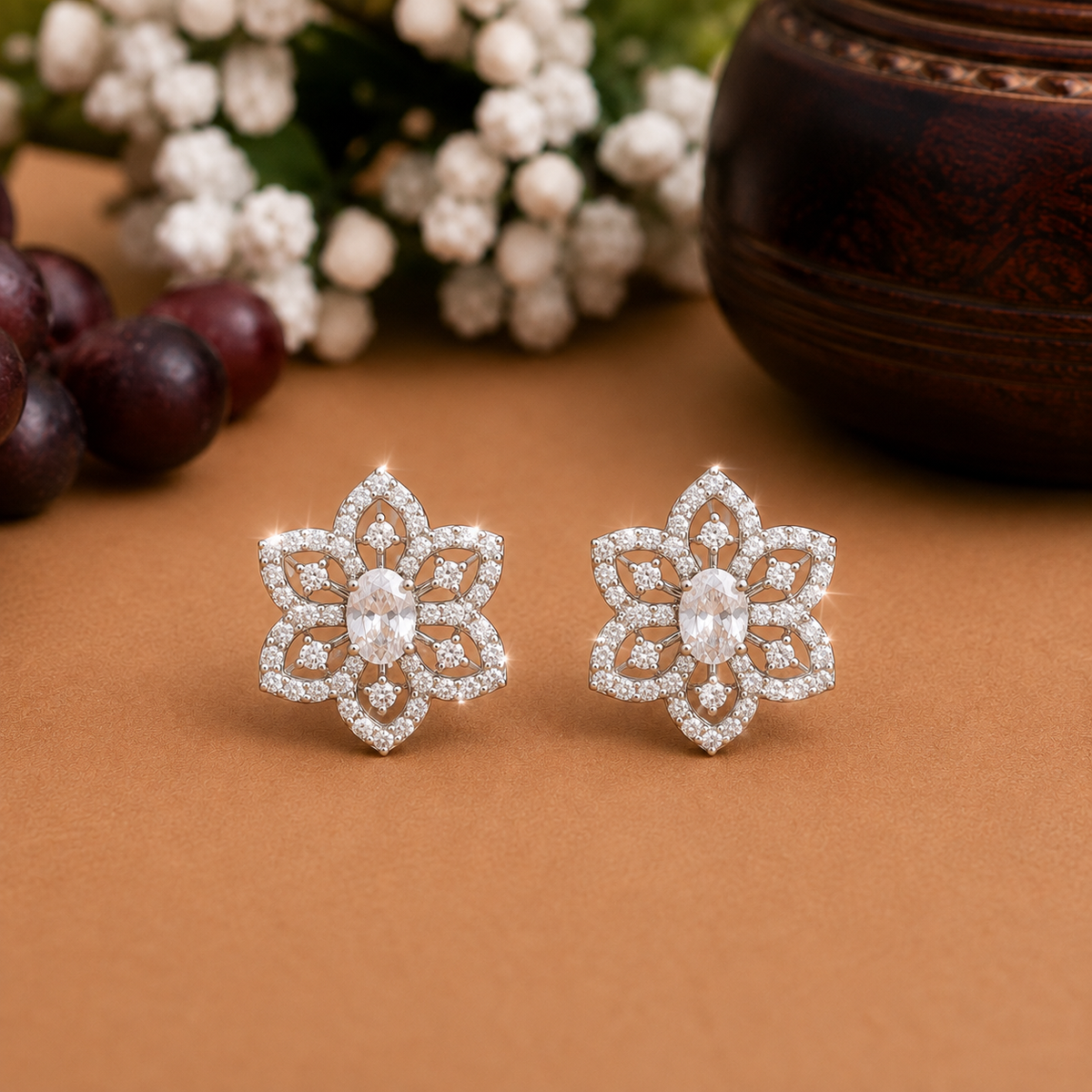 Elegant Crystal Floral Stud Earrings for Women