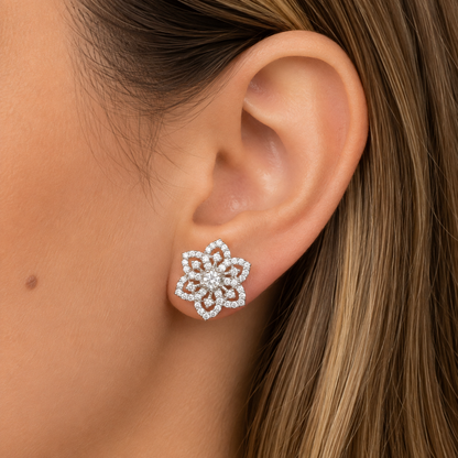 Elegant Crystal Floral Stud Earrings for Women