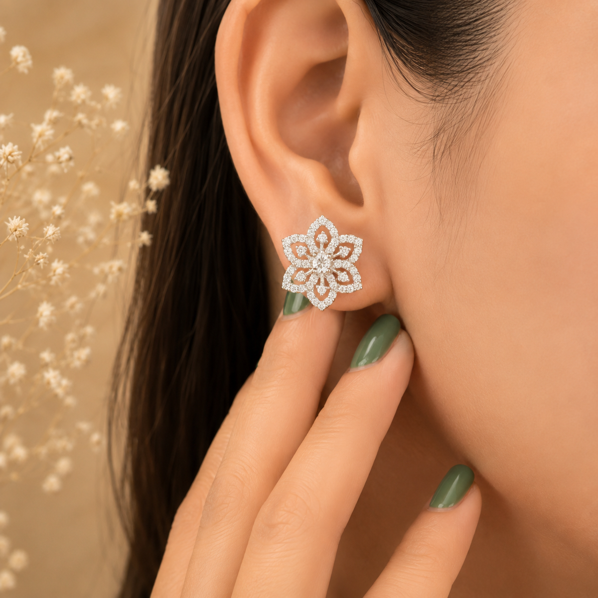 Elegant Crystal Floral Stud Earrings for Women