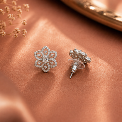 Elegant Crystal Floral Stud Earrings for Women