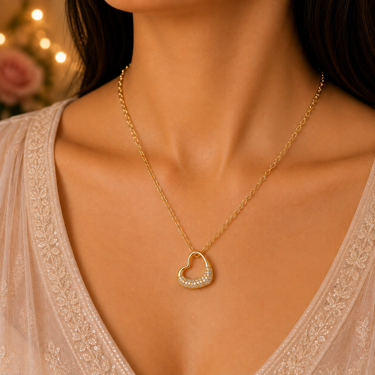 Gold Heart Pendant Necklace for Women