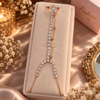 Golden CZ Stone Finger Bracelet Ring – Elegant Hand Chain Jewellery