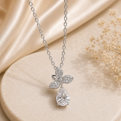Silver Tone Floral Pendant Necklace for Women