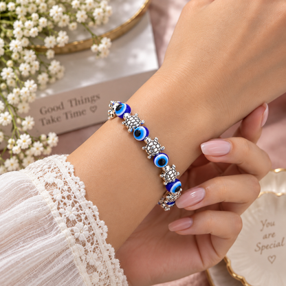Nazar Protection Evil Eye Turtle Bracelet for Women | Blue Nazar Charm Bracelet
