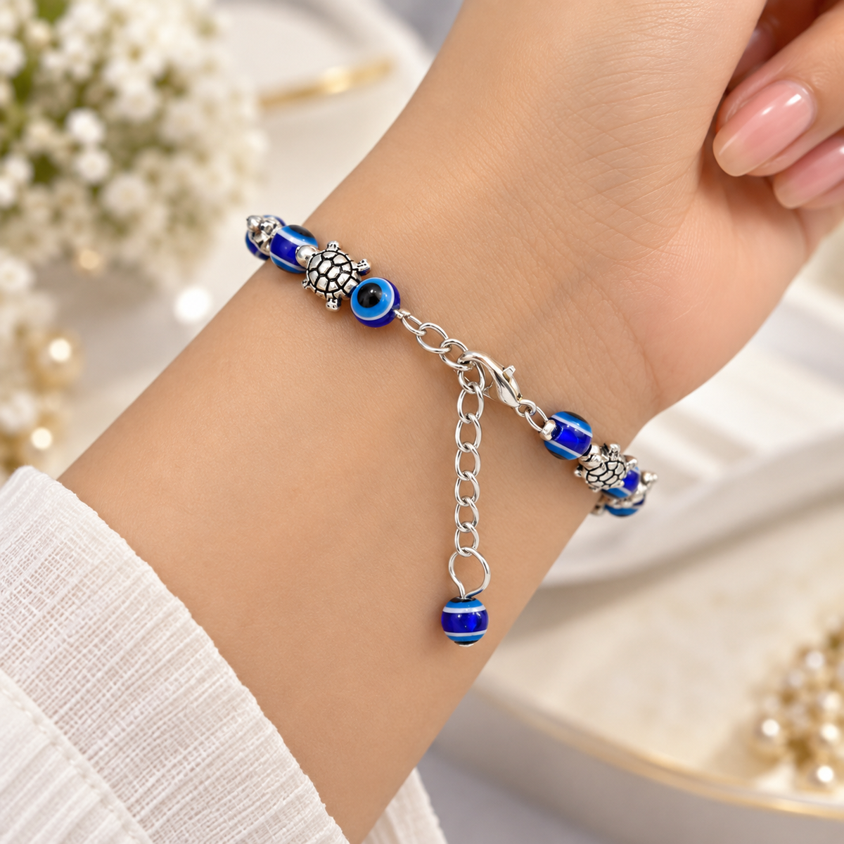 Nazar Protection Evil Eye Turtle Bracelet for Women | Blue Nazar Charm Bracelet