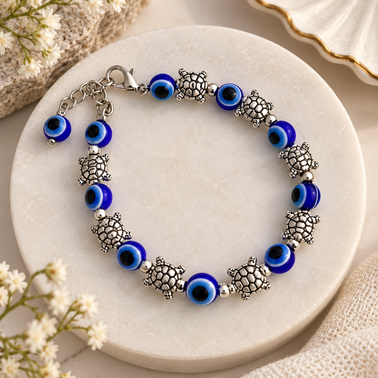 Nazar Protection Evil Eye Turtle Bracelet for Women | Blue Nazar Charm Bracelet