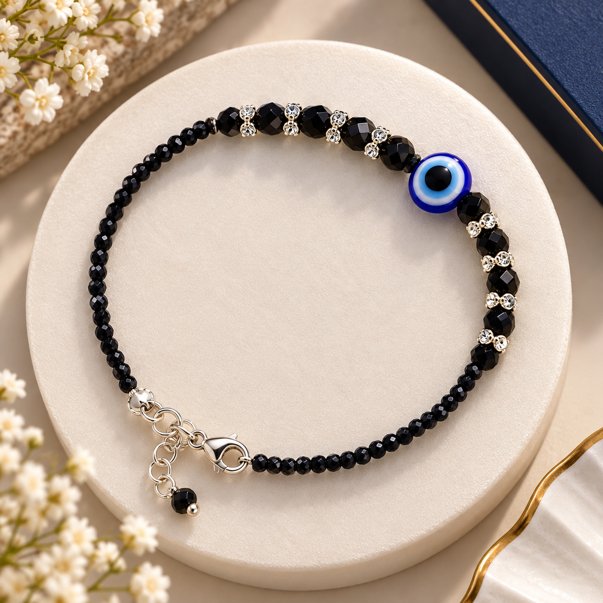 Nazar Protection Black Beaded Bracelet with Blue Evil Eye | Nazar Suraksha Bracelet