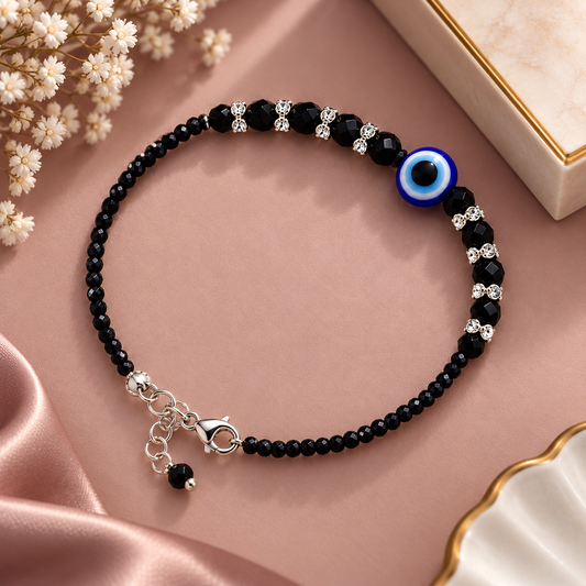 Nazar Protection Black Beaded Bracelet with Blue Evil Eye | Nazar Suraksha Bracelet
