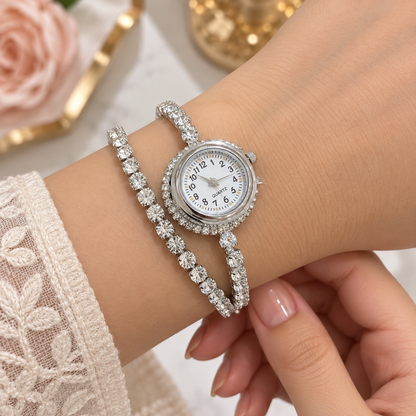 Elegant Silver Diamond Studded Bracelet Watch for Women