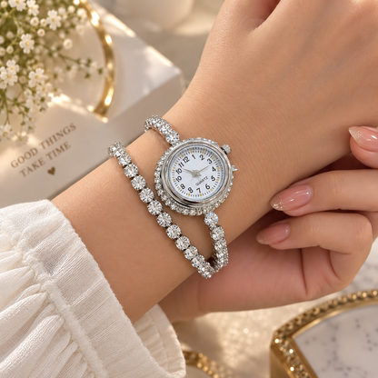 Elegant Silver Diamond Studded Bracelet Watch for Women