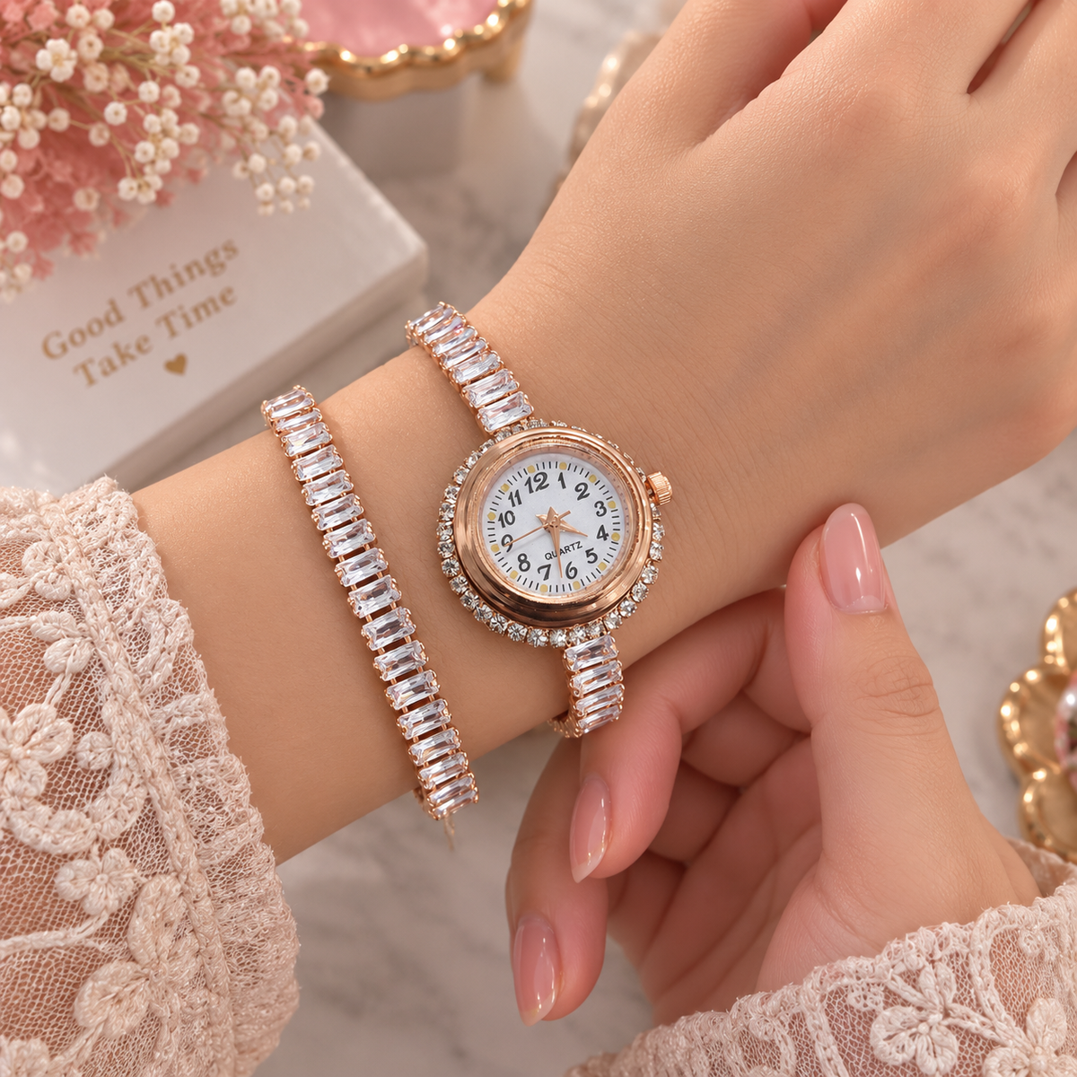 Rose Gold Diamond Bracelet Watch for Women