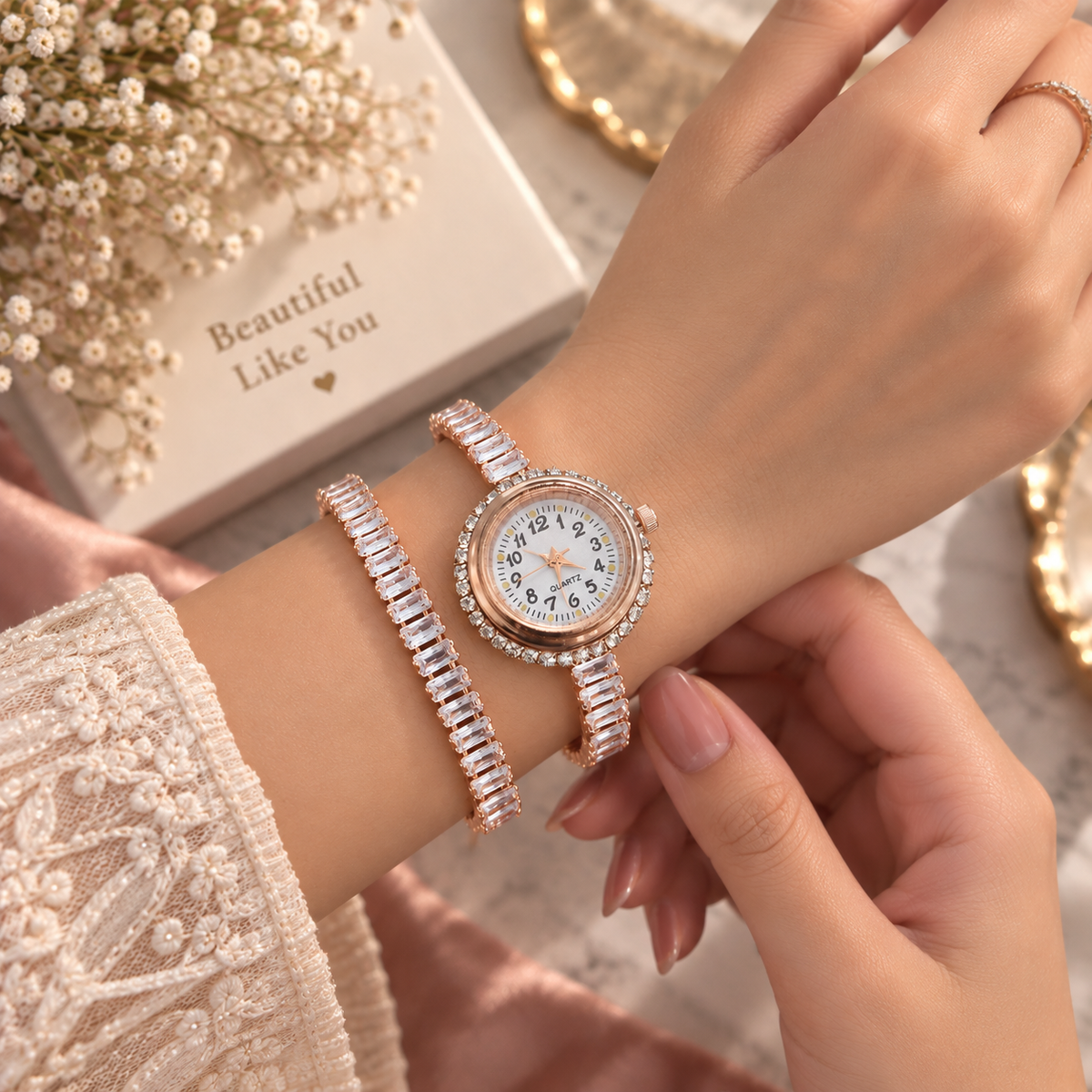 Rose Gold Diamond Bracelet Watch for Women