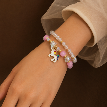 Cute Unicorn Charm Beaded Bracelet for Girls | Pink & Crystal Beads Fashion Jewellery