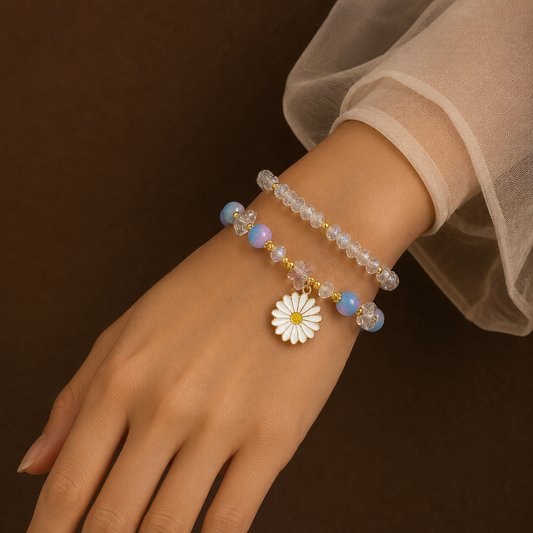Blue & Purple Beaded Flower Bracelet