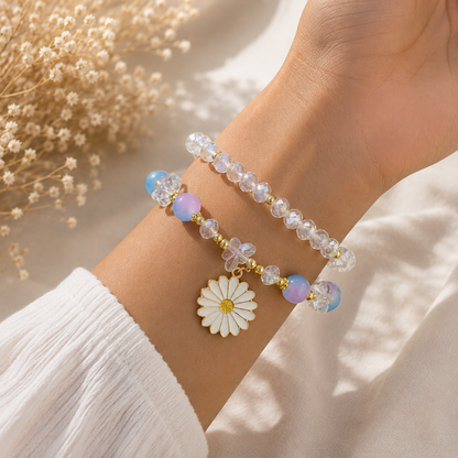 Blue & Purple Beaded Flower Bracelet