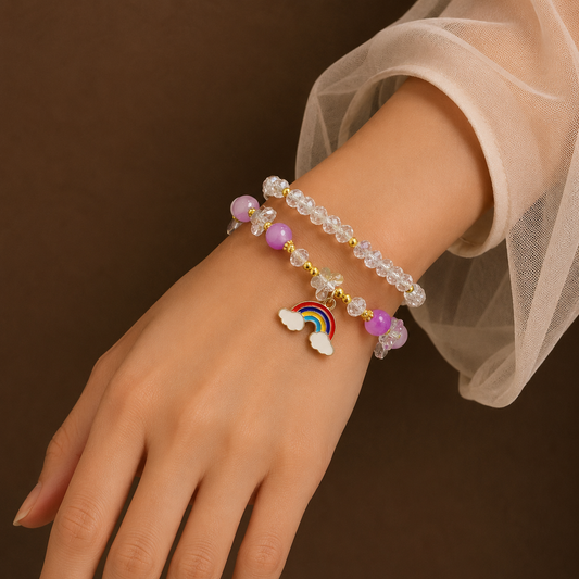 Purple Rainbow Charm Beaded Bracelet